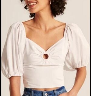 Abercrombie and Fitch White Puff Sleeve Crop Top